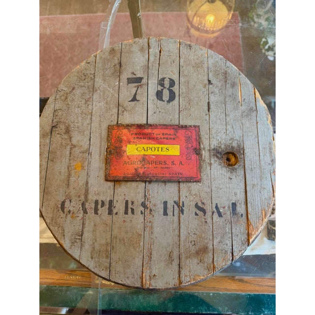 Antique Spanish Capers Barrel Top Sign For Sale - Image 12 of 14