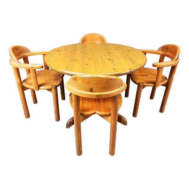 Pine Dining Table and Chairs by Rainer Daumiller for Hirtshals Savvaerk, 1980s, Set of 5 For Sale