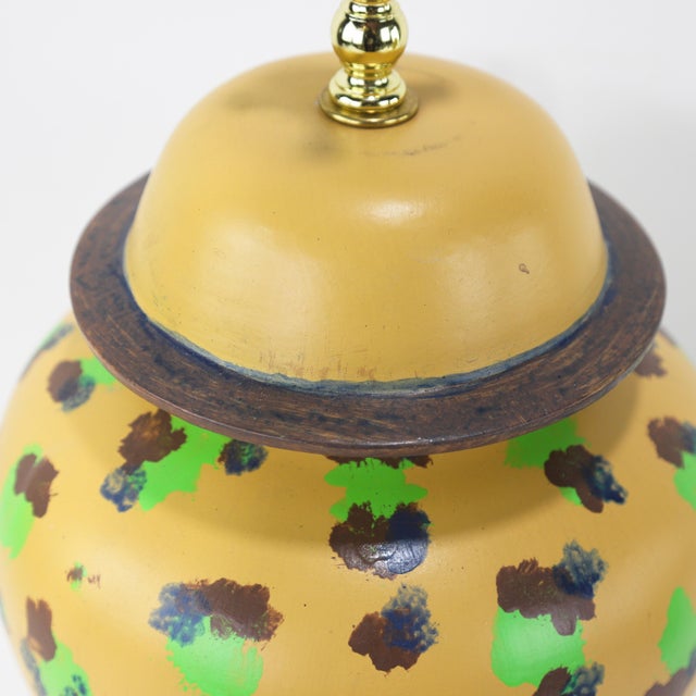 Mustard Pair of Hand-Painted Spotted Yellow Ceramic Table Lamps For Sale - Image 8 of 12