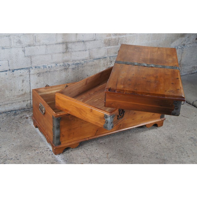 American Pine Banded Stacking Swivel Top Blanket Chest Storage Trunk For Sale - Image 9 of 12