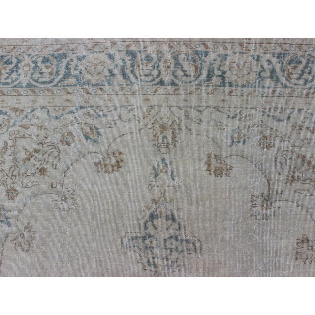 Mid 20th Century Medallion Distressed Oushak Turkey in Cream, Blue Tones, Brown and Teal Blue For Sale - Image 5 of 15