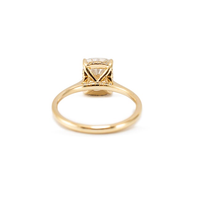 Gold 14k Yellow Gold 2.86ct Cushion Cut Lab Grown Diamond Hidden Halo Engagement Ring, Size 7.75 For Sale - Image 8 of 10