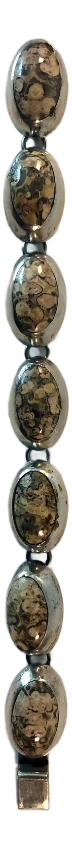 Mid 20th Century Mexican Jasper Cabochon Sterling Link Bracelet