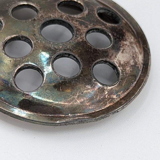 Antique Silver Plated Reticulated Stem Vase Flower Basket With Lead Weighted Flower Frog and Handle, Made in Canada For Sale - Image 10 of 11