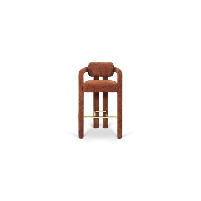 Double arch bar stool in brass and drau ref. 5 upholstery by insidherland. Dimensions: d 56 x w 60 x h 105 cm. Materials:...