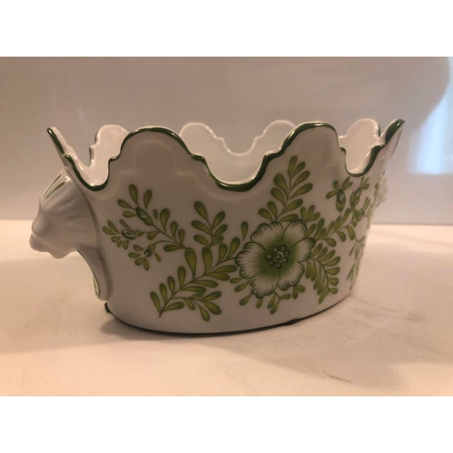 This lovely Vintage Scalloped Edged Kelly Green Jardiniere Cache Pot has an eye catching floral design that will look...