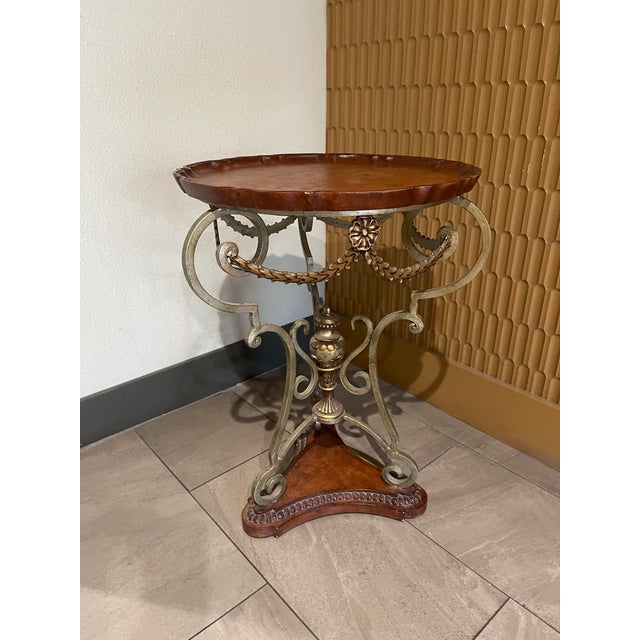 Wood Late 20th Century French Style Mixed Metal and Scalloped Wood Top Accent Table For Sale - Image 7 of 11
