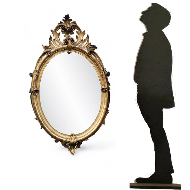 Large 19th Century Oval Mirror in Carved Gilt Wood For Sale - Image 12 of 13