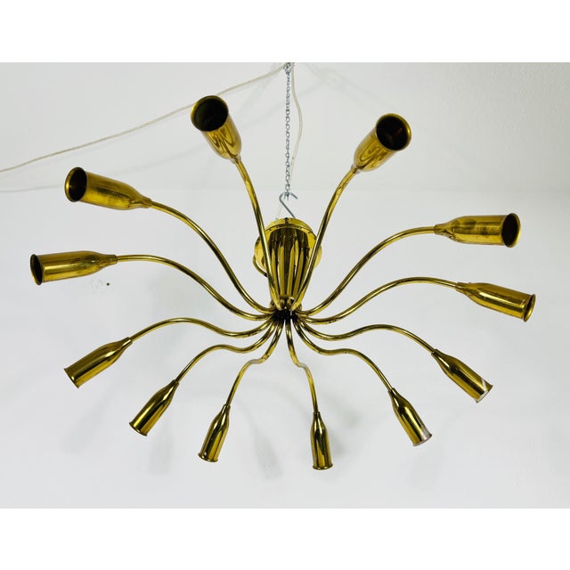 1950s Italian Midcentury Brass 12-Arm Sputnik Chandelier Arredoluce Attributed, 1950s For Sale - Image 5 of 9