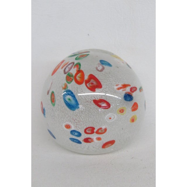 Mid-Century Modern Mid Century Millefiori Art Glass Paperweight White Red Blue Green Orange 5129b For Sale - Image 3 of 14