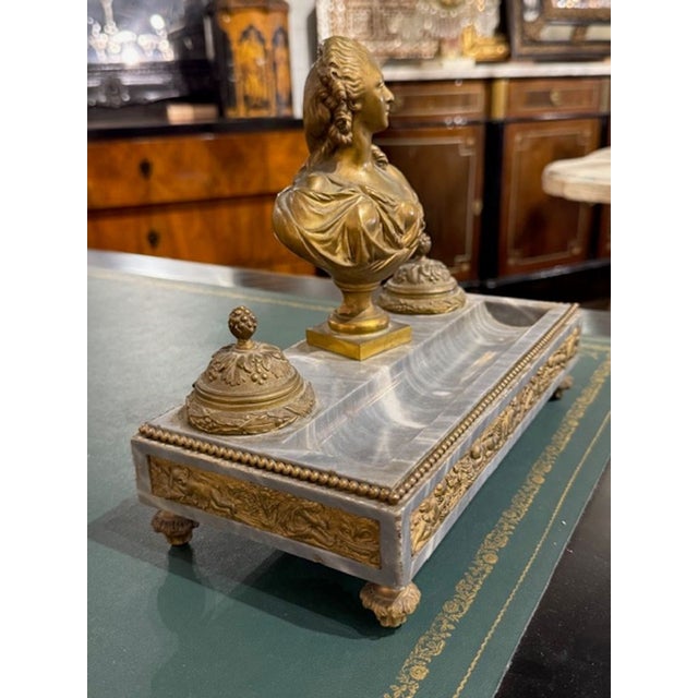 Traditional 19th Century Napoleon III Marble and Bronze Inkwell For Sale - Image 3 of 7