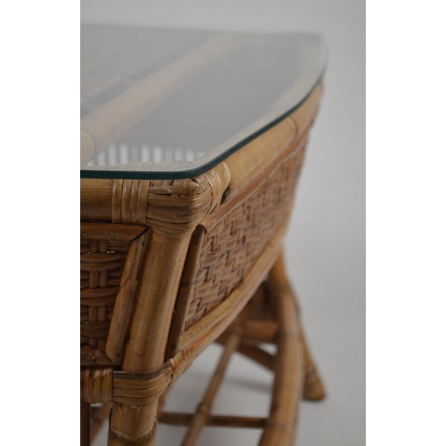 Vintage Rattan and Wicker Coffee Table with Glass Top, 1960s For Sale - Image 13 of 18