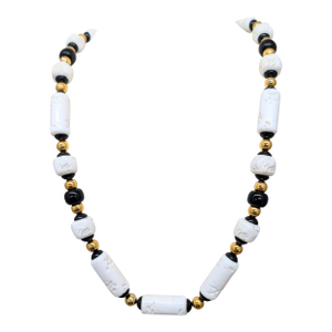 Vintage 1980s Signed Givenchy White & Black Beaded Sautoir Necklace