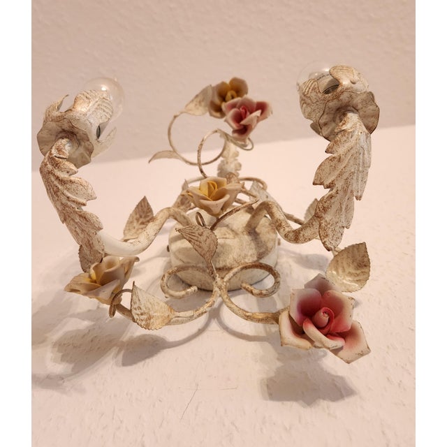 Baroque Vintage Wall Lamp with Floral Porcelain Elements, 1950s For Sale - Image 3 of 16