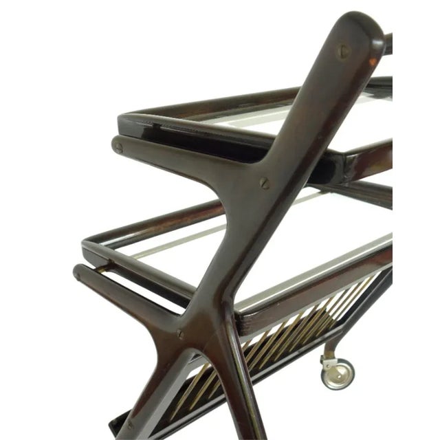 Brown Mid-Century Brass & Rosewood Trolley by Cesare Lacca, Italy, 1950s For Sale - Image 8 of 9