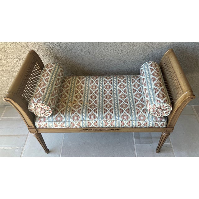 Timeless Mid 20th-Century Regency-Style Cane & Ash Wood Entryway / Window Bench For Sale - Image 9 of 12