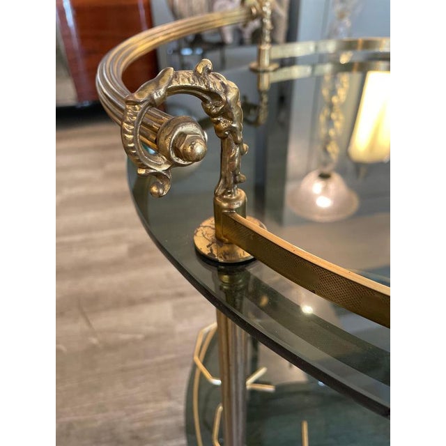 Metal Round Brass and Smoked Glass Serving Trolley, 1970s For Sale - Image 7 of 12