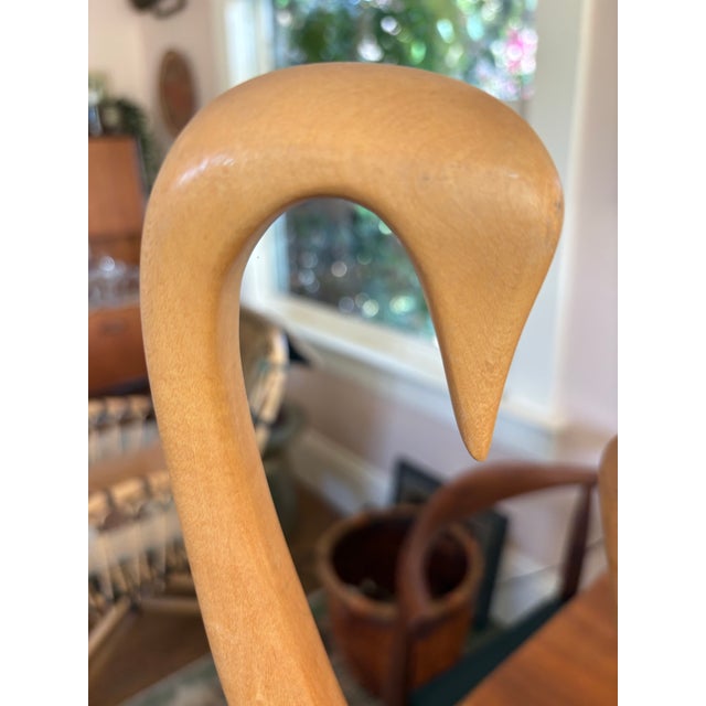 Mid-Century Modern 1978 H. Baigmohammad Signed Hand-Carved Modernist Wood Geese Sculptures – Pair For Sale - Image 3 of 9