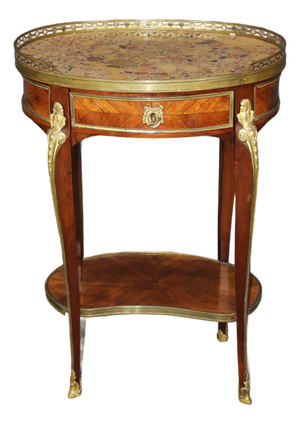 Breche D' Alep Marble French Louis XV Style Bronze Mounted 2 Tier End Table