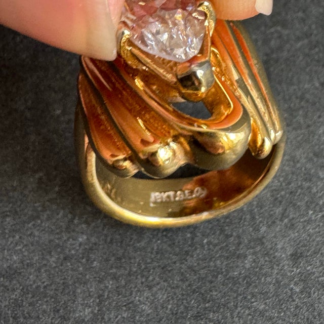 Gold Vintage 18k Gold Electroplate‎ Cocktail Ring Marquis Cut Cz Cubic Zirconia 6.5 For Sale - Image 8 of 12