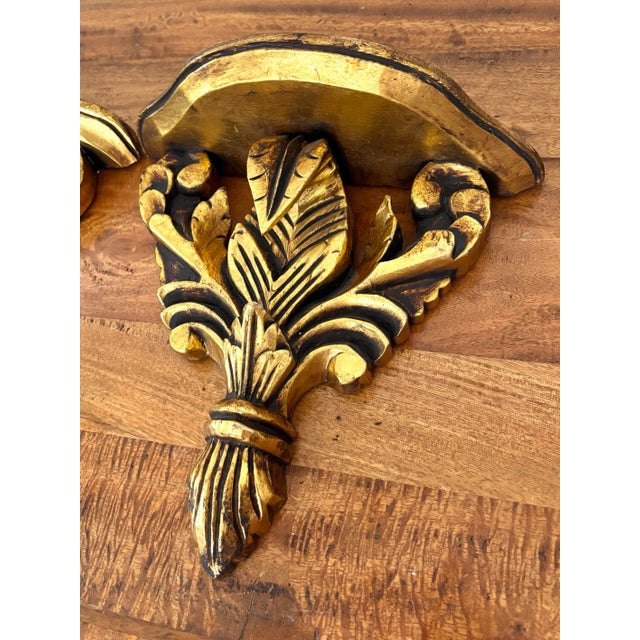 Wood Mid 20th Century Italian Giltwood Wall Bracket Shelves - A Pair For Sale - Image 7 of 11