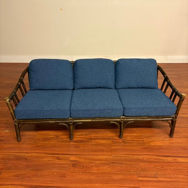 McGuire McGuire Vintage Rattan Sofa With New Upholstery Fabric For Sale - Image 4 of 12