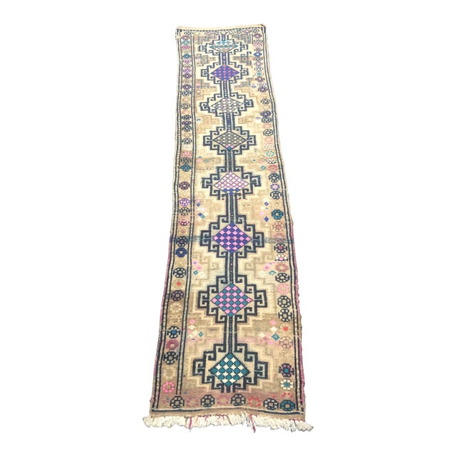 Vintage Turkish Handmade Wool Anatolian Runner Rug For Sale