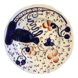 English Vintage Blue & White Ironstone Dinner Plate Gaudy Welsh Design For Sale