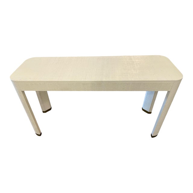 Linen Wrapped Cream Console Table For Sale