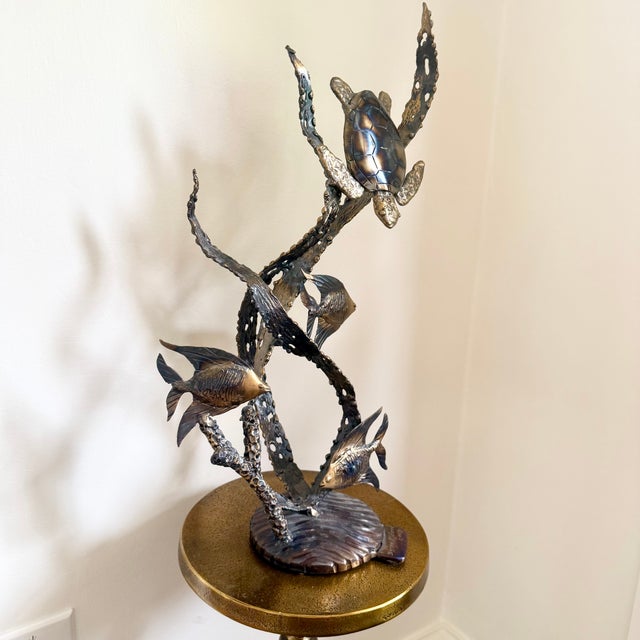 Artisan Metal Sea Turtle Sculpture Coastal Reef Statue Ocean Fish 19" 4.5 LBS For Sale - Image 4 of 10