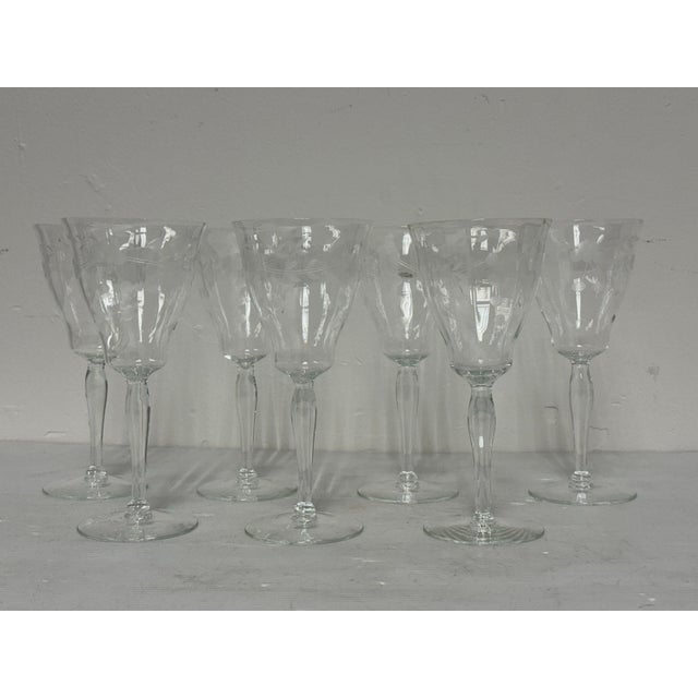 Mid 20th Century Mid 20th Century Libbey Rock Sharpe Wine Goblets, Set of Seven For Sale - Image 5 of 12