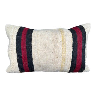 Turkish Hemp Pillow Cushion Natural Beige Red Pillow Cushion Cover 16" x 24" For Sale