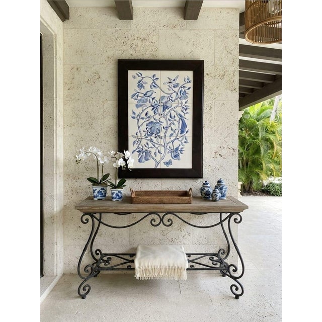 Vintage Blue & White Ceramic Tile Wall Panel - Chinoiserie Botanical & Bird Motif For Sale - Image 12 of 12