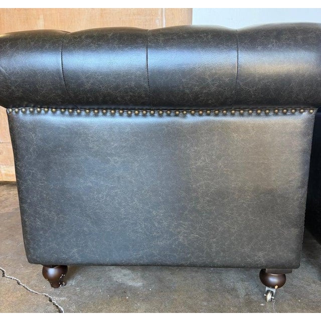 Pair of English CHesterfield Club Chairs- Tufted Armchairs For Sale - Image 14 of 18