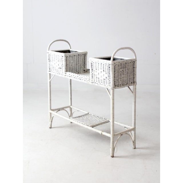 Early 20th Century Antique White Wicker Planter Basket Stand For Sale - Image 5 of 12