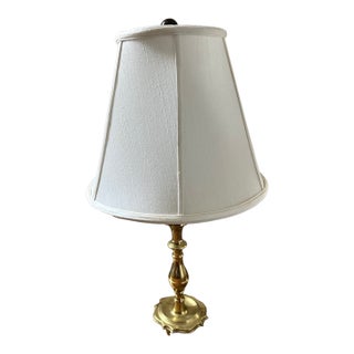 Vintage Brass Table Lamp With Turned Base & Empire Shade – Classic Traditional Style For Sale