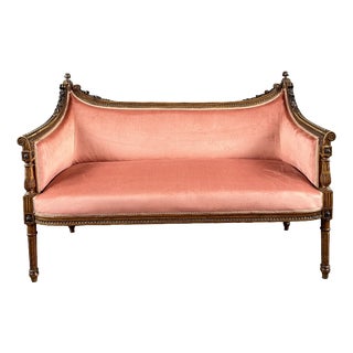 20th Century Louis XVI Style Sofa in Carved Wood and Velvet For Sale
