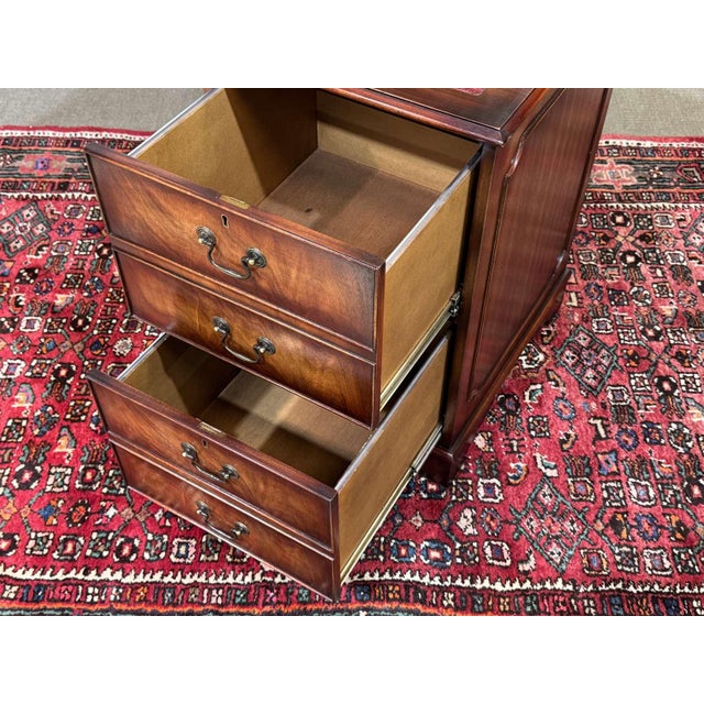English Mahogany Office Filing Cabinet with Leather Top, 1980s For Sale - Image 10 of 12