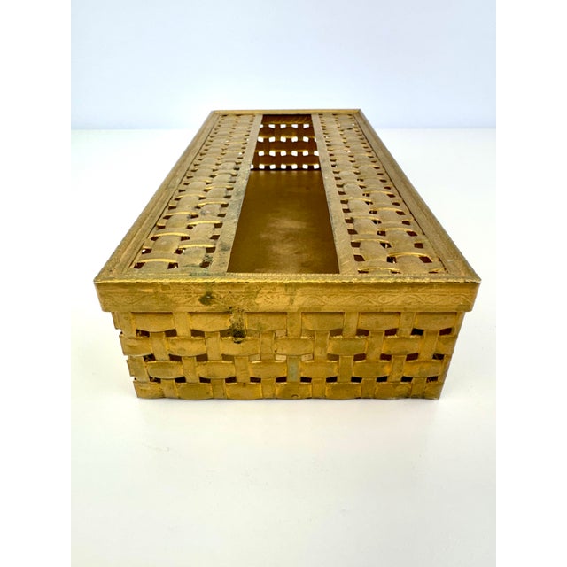 Vintage Hollywood Regency Gold-Tone Basket Weave Tissue Box & Guest Towel Holder For Sale - Image 4 of 12
