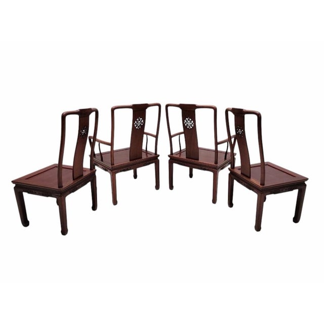 Wood Vintage Asian Rosewood Carved Longevity Extending Dining Table and 8 Chairs For Sale - Image 7 of 12