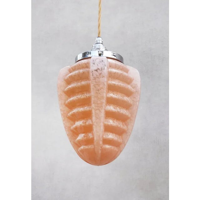 Glass Art Deco Peach Pink Clichy Glass Pendant Light, 1930s For Sale - Image 7 of 7
