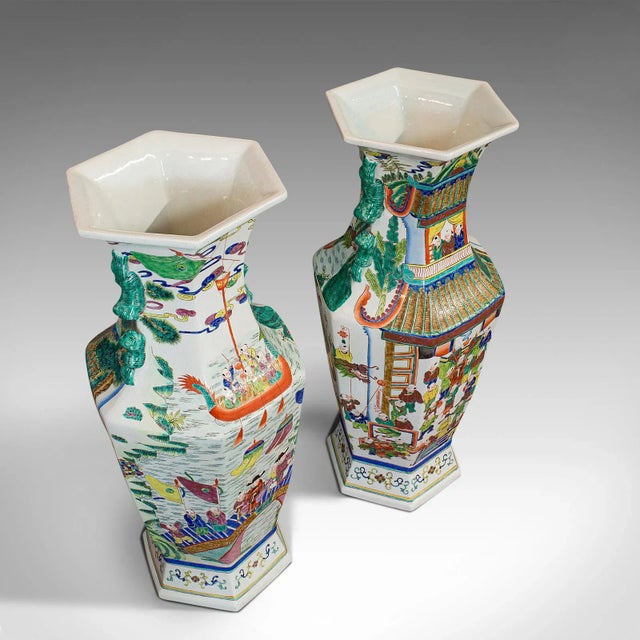 1900s Ceramic Oriental Urns - A Pair For Sale - Image 9 of 13