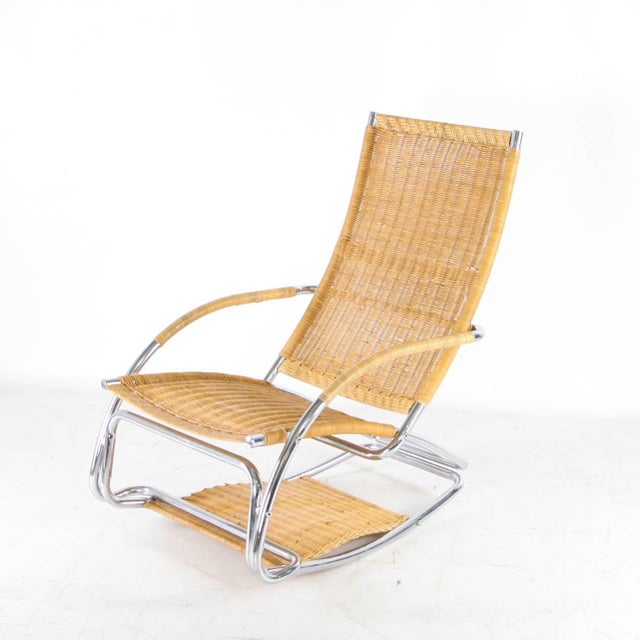 Wicker and Chrome Chaise Longue, 1970s For Sale - Image 12 of 17