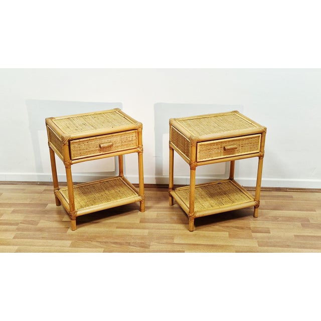 Mid-Century Modern Bamboo and Wicker Bedside Tables, Italy, 1970s, Set of 2 For Sale - Image 18 of 18