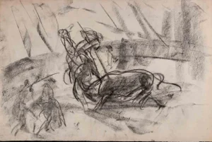 Sketches of Bullfight, Original Drawing Mid 20th-Century