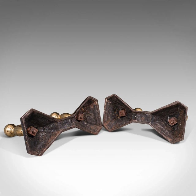 C.1880 Victorian Antique English Brass Iron Fireside Tool Rests Fire Dog- a Pair For Sale - Image 12 of 13