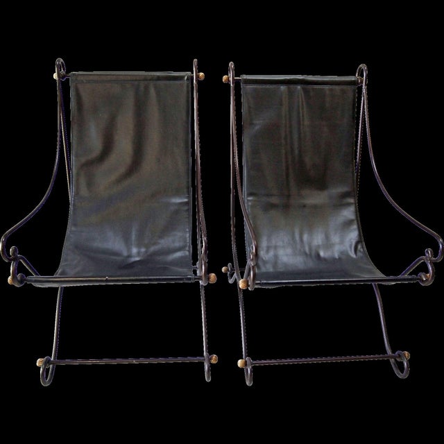 Black Pair of Mid Century Sling Lounge Chairs For Sale - Image 8 of 8