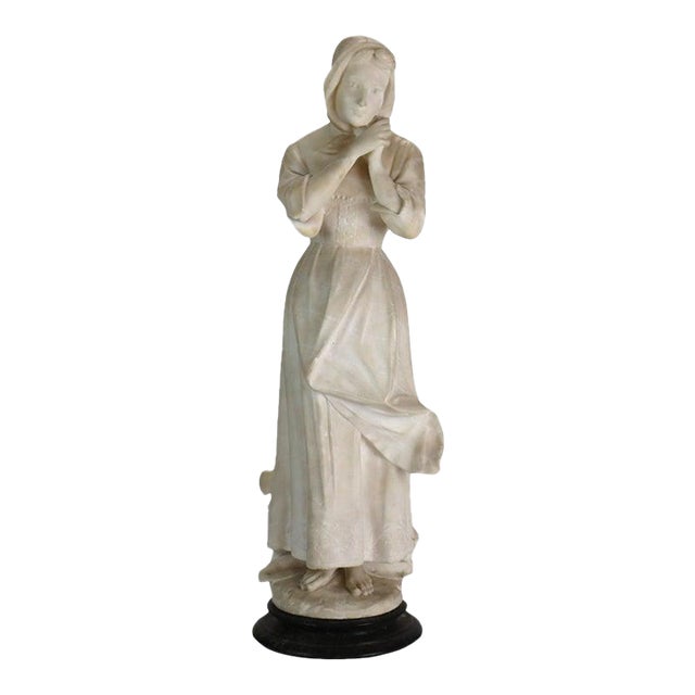 Antique Alabaster Sculpture of a Woman With Marble Base, Artist Signed, C1890 For Sale