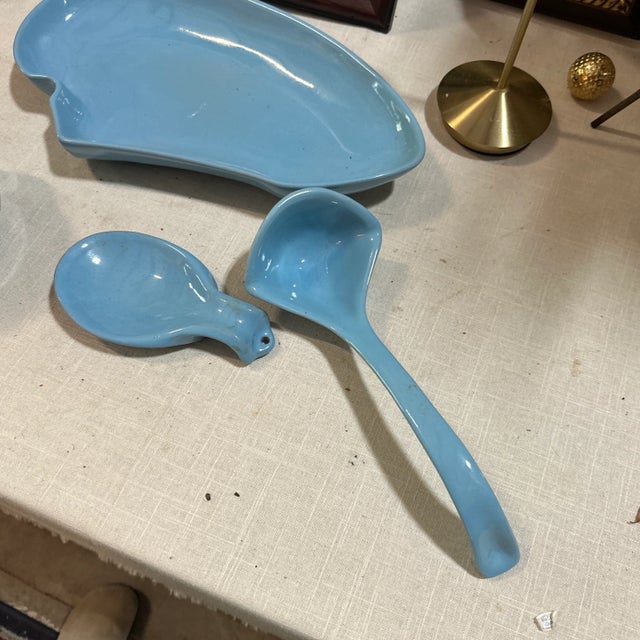 Ceramic 1970s Instant Collection of Blue Frankoma Lazy Bones Ceramic Kitchen Accessories- Set of 4 For Sale - Image 7 of 7