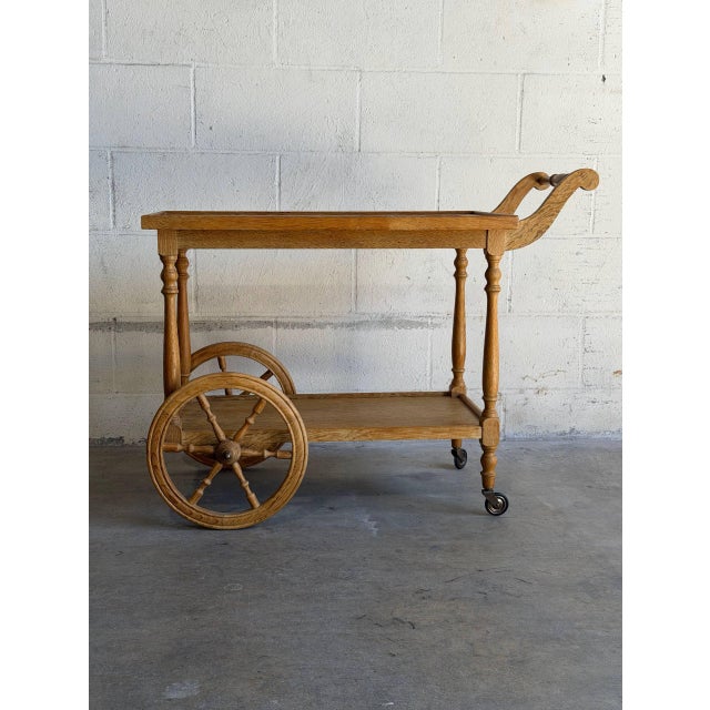 Vintage Danish Oak Bar Cart Tea Trolley With Blue & White Tile Top For Sale - Image 10 of 10